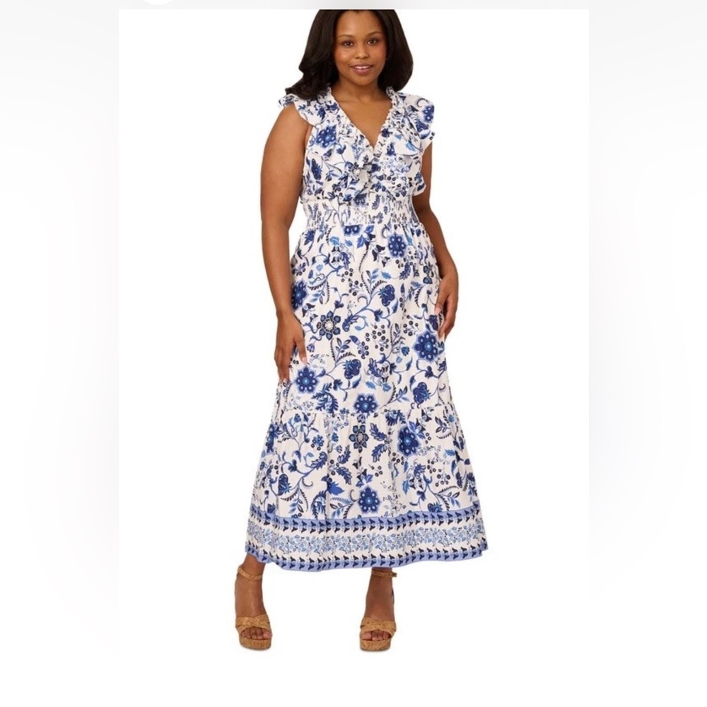 Adrianna Papell Blue and White Floral Maxi Skirt